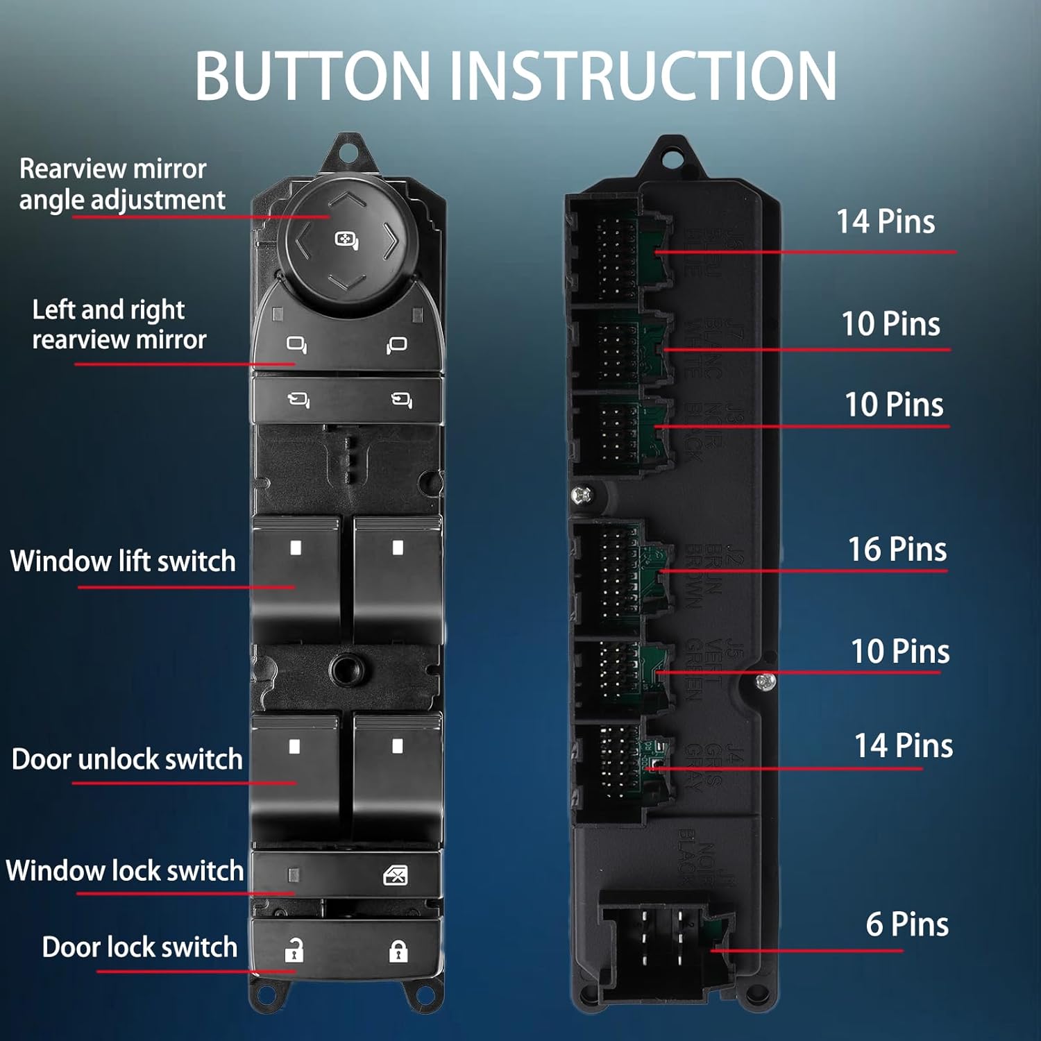 Driver Side Power Window Switch Compatible with 2007-2014 Chevy Suburban/GMC Yukon XL 1500 2500 Cadilla Escalade Replace# 15906883