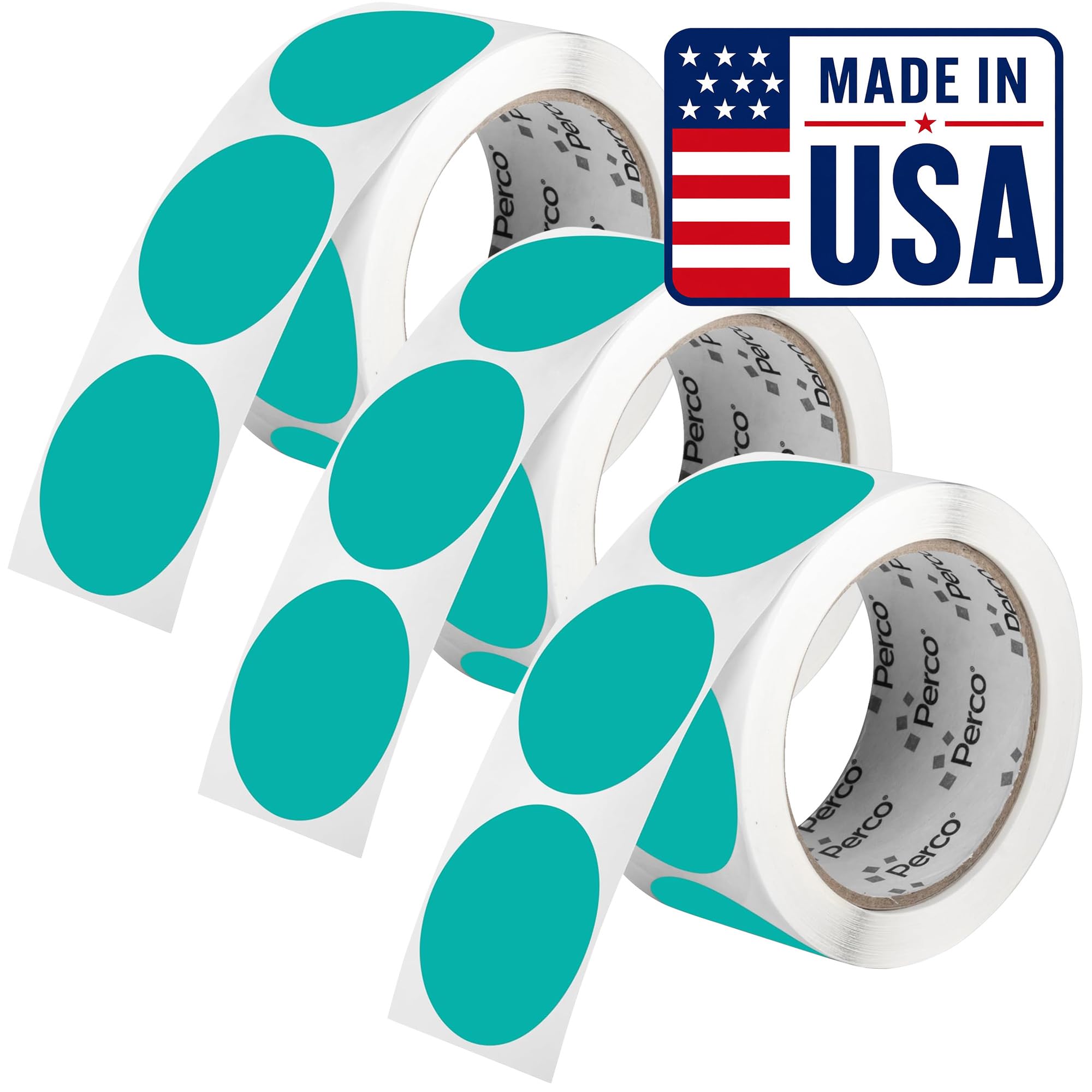 Perco Teal Perforated Round Circle Dot Sticker 2-Inch Labels — 3 Rolls, 1,500 Stickers - Product Labels, Planner Stickers &amp; Modern Organization - Made in USA