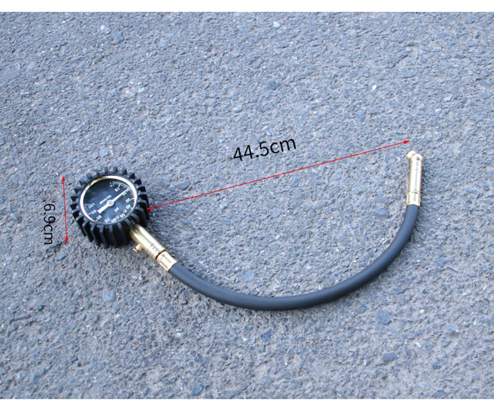 Manometro per Pneumatici, contatore di Pressione Portatile puntatore, Tubo in Gomma Resistente e Struttura in Ottone Massiccio, Adatto per Auto, Camion e motocicli (Oro)