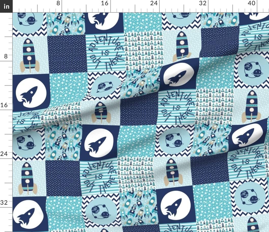 Spoonflower Fabric - Space Adventure Cheater Quilt Wholecloth Topper Astronaut Travel Printed on Petal Signature Cotton Fabric by The Yard - Sewing Quilting Apparel Crafts Decor