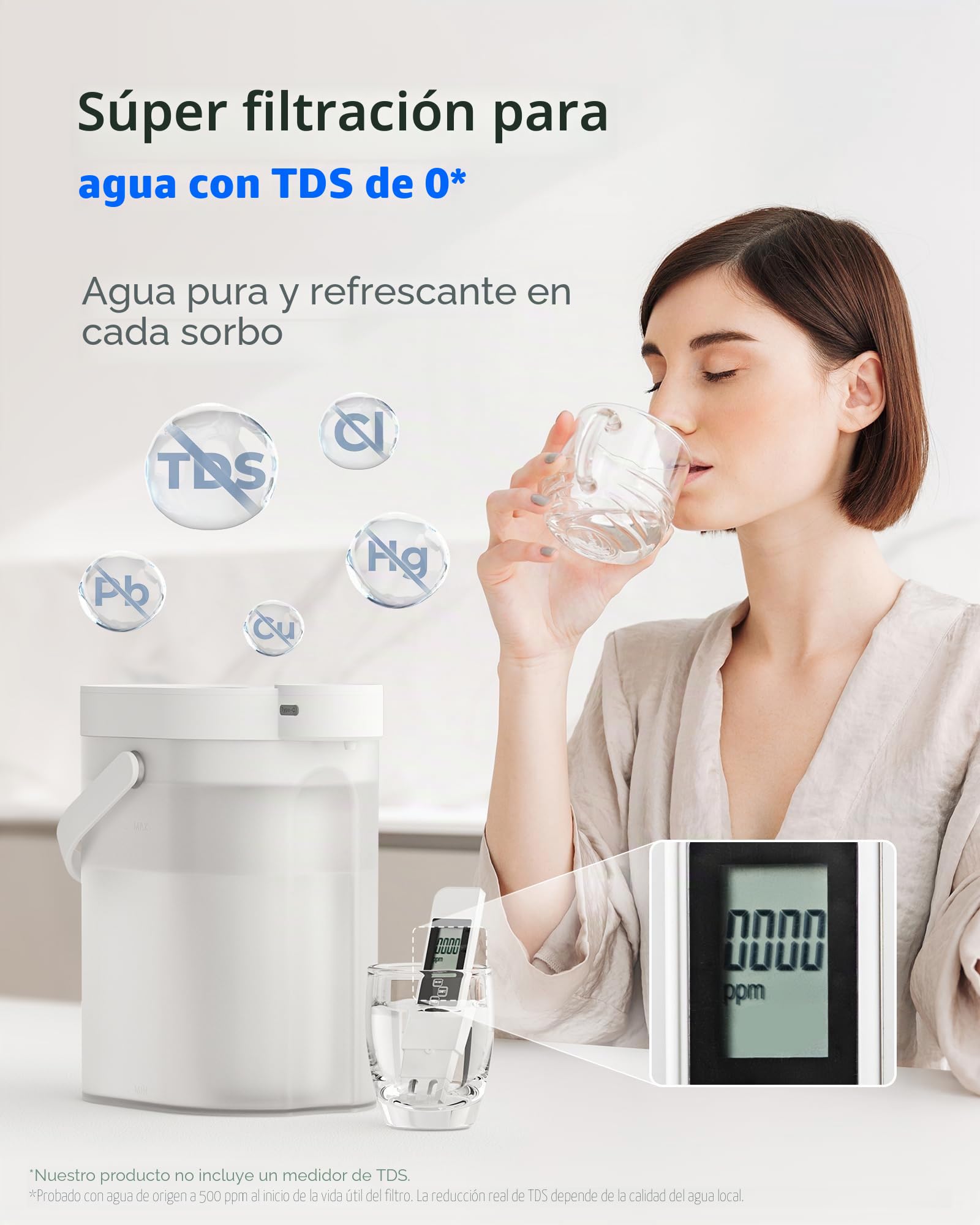 Waterdrop 0 TDS Zero TDS Dispensador de filtro de agua recargable de agua, jarra potente eléctrica instantánea de 4 etapas, reduce el cloro, plomo, sistema de filtración de agua de encimera de 15