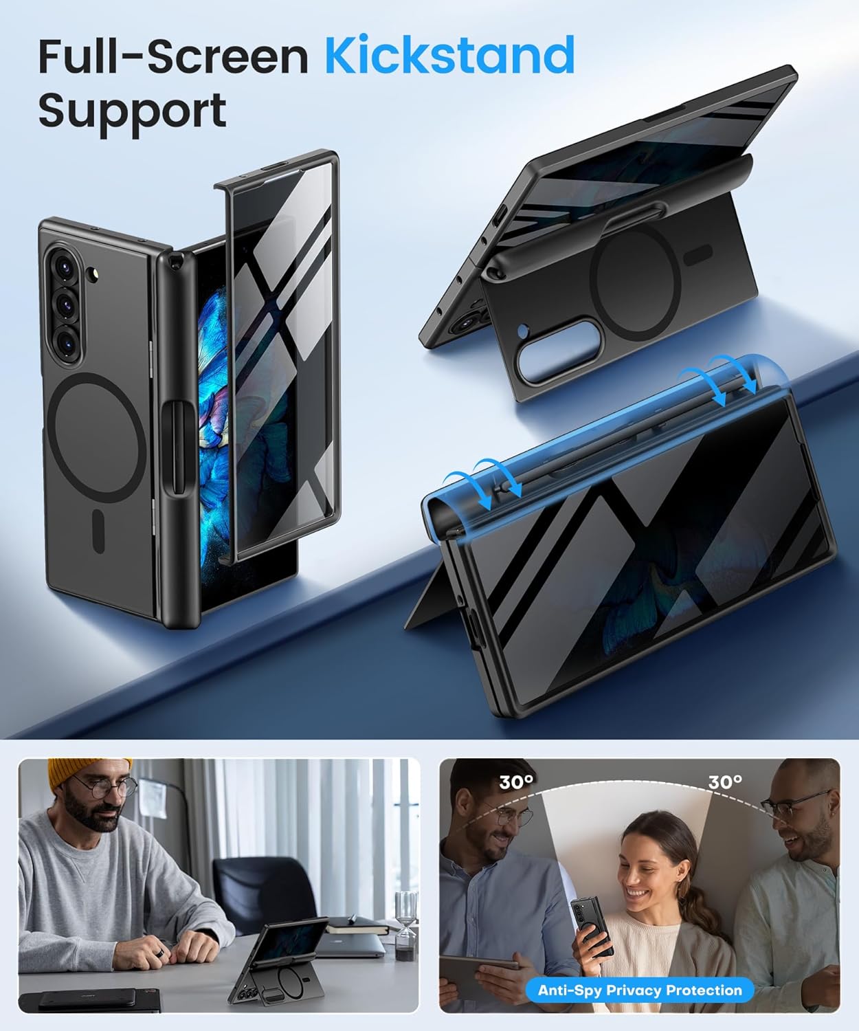 BERFY for Samsung Galaxy Z Fold 7 Case with Privacy Screen Protector, [Compatible with MagSafe][Anti Spy] Built-in Hidden Kickstand, Full-Body Shockproof Slim Phone Case for Z Fold 7, Black Stylus thumbnail