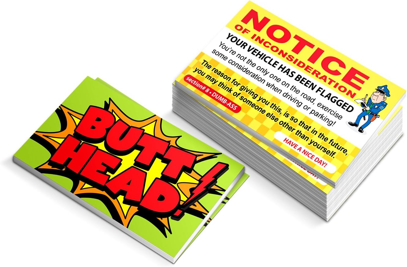 Funny Parking Ticket Prank - Notice of Inconsideration Joke Business Card Gag - Bad Parking Cards