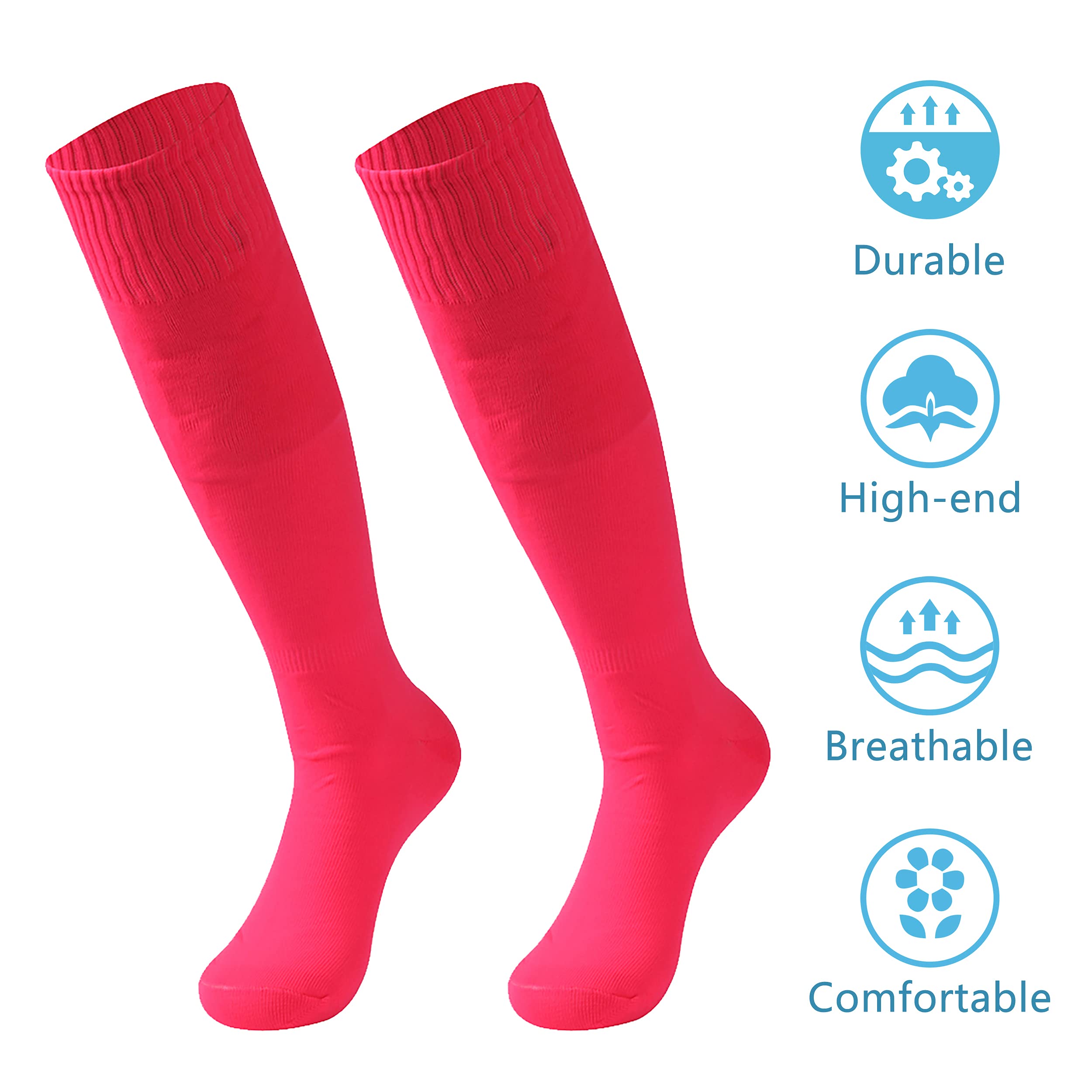 Fußballsocken für Herren, Jungen, sportliche Kompression, kniehoch, Fußballsocken, 2 Paar, Rosa, 2 Rosa, Einheitsgröße