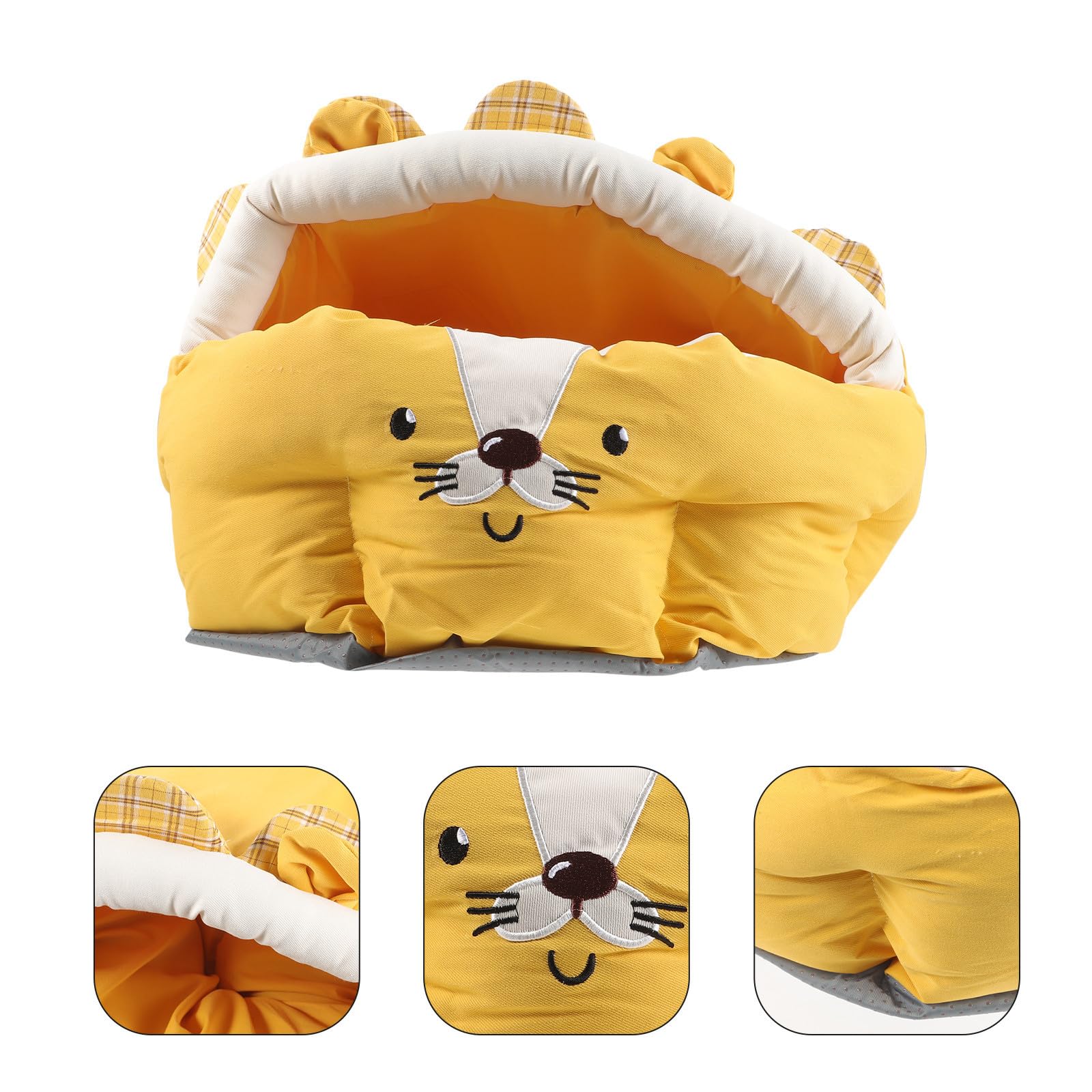 Nid de Chat Maison pour Chats Peluche Orange Motif Lionceau Lit d'hiver pour Animaux de Compagnie pour Chambre et Sol