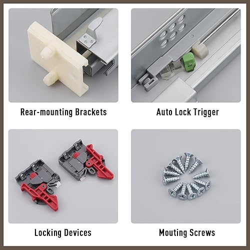 Miniatura 4 de Knobonly - Guías de acero laminado en frío para cajones de cierre suave, vienen con tornillos y soportes de montaje, rieles y guías de cajones