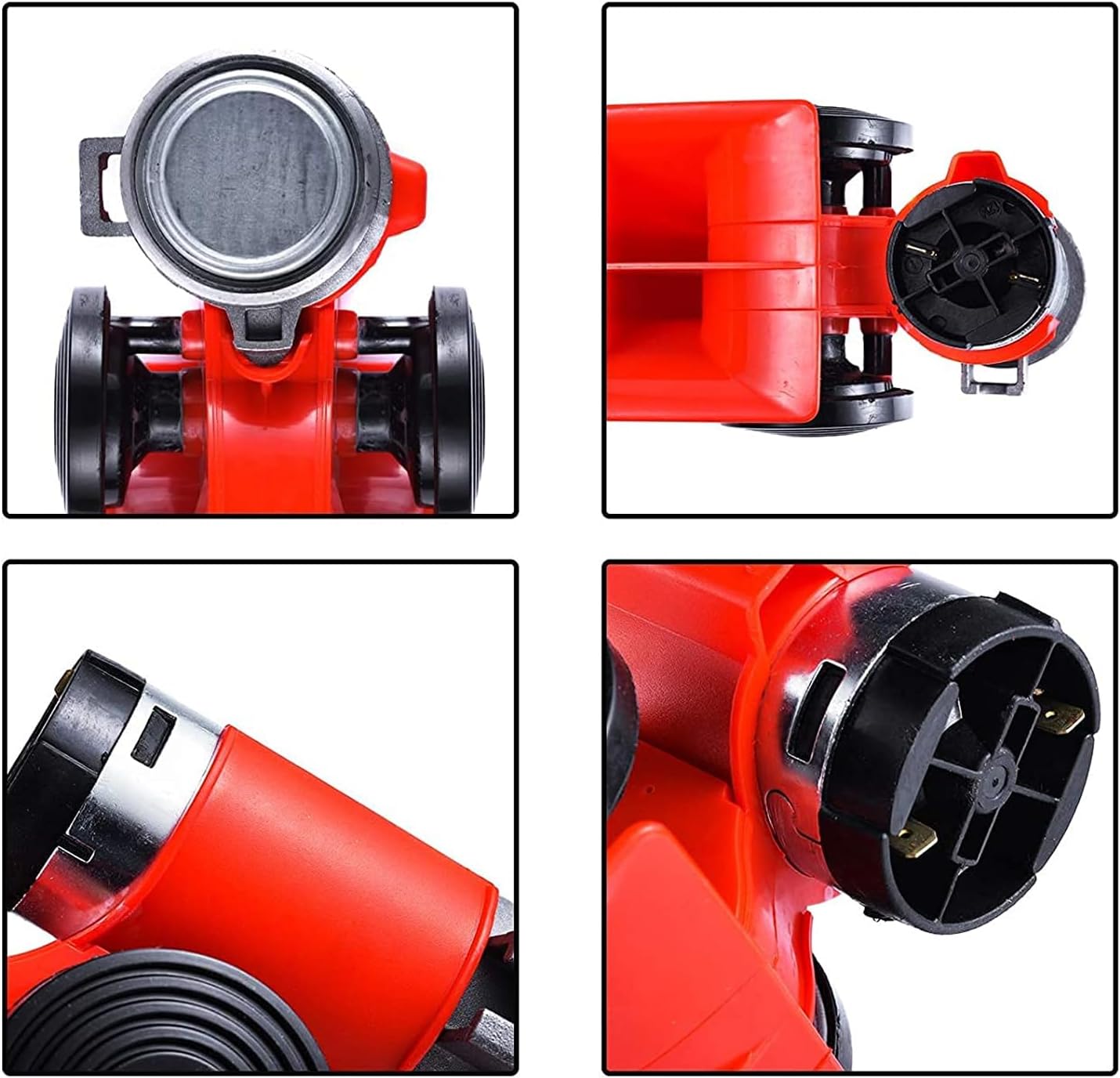Oshotto Nautilus Twin Air Horn Universal for Cars, Trucks, Boats, ATVS, Motorcycles and Scooters Standard Red