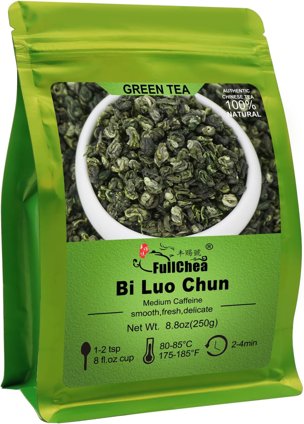 FullChea - BiLuoChun Tea - Bi Luo Chun Green Tea - Chinese Green Tea Loose Leaf - Toasty Bean Aromatic - Calming Tea (8.8oz / 250g)