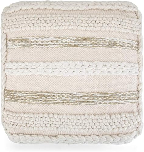 Miniatura 7 de SIMPLIHOME Sommer - Puf cuadrado, reposapiés, tapizado en tejido de algodón natural a mano, para sala de estar, dormitorio y habitación de los