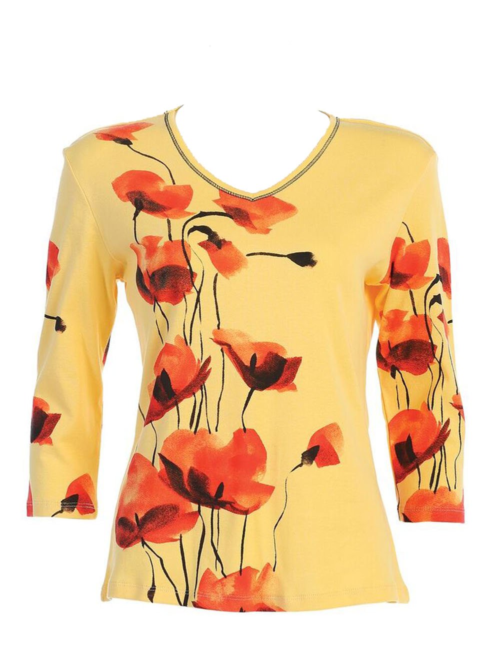 Jess & Jane Poppy Fowers Cotton Top In Lemon 15-1053LE (XL)