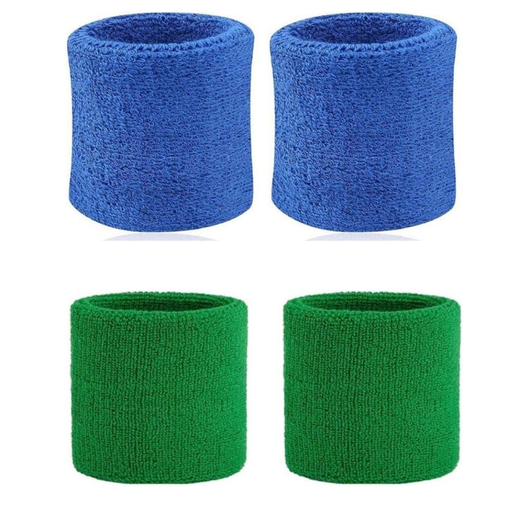 NATANI Traders Athletic Cotton Wristbands, Blue and Green, Sweat Absorbent, Sports Gym Exercise Workout Bands, 2 Pair-image-22