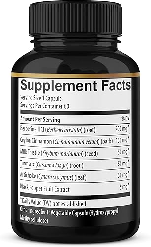 Miniatura 2 de (3 paquetes) Suplemento de berberina más canela de Ceilán, cardo mariano, cúrcuma, hoja de alcachofa, pimienta negra, suministro para 6 meses, 180