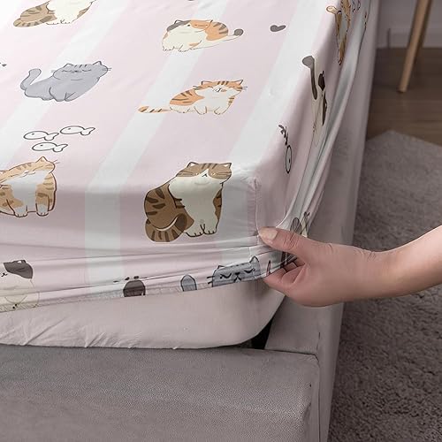 Miniatura 4 de AILONEN Juego de sábanas de 3 piezas con diseño de gato de dibujos animados, para niños y niñas, juego de ropa de cama Kawaii de 3 piezas, 1 sábana