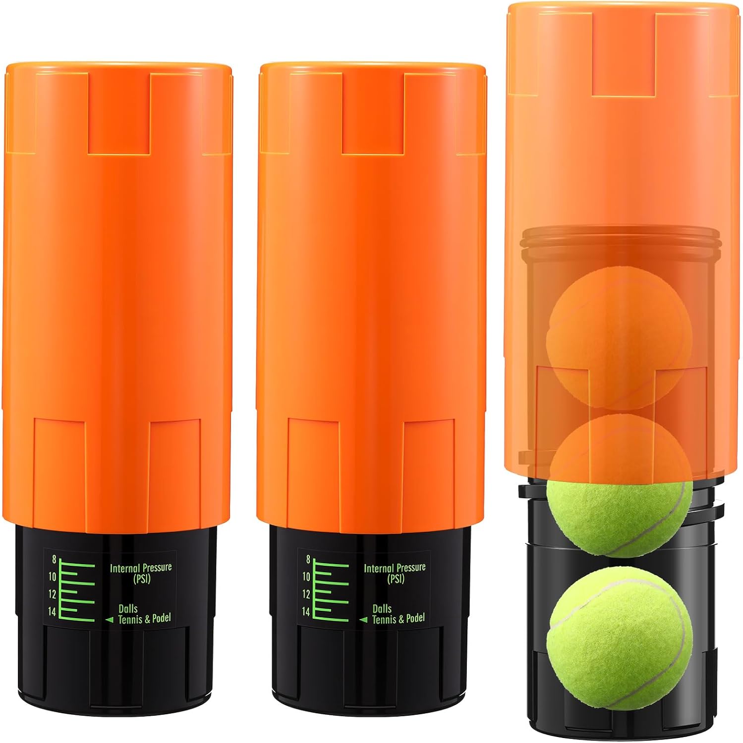 Soulchen Tennis Ball Pressurizer - Tennis Ball Storage Canister Holds 3 Balls Under 14 Psi Pressure, Reusable Stuff for Bounce Retention, Lightweight & Durable