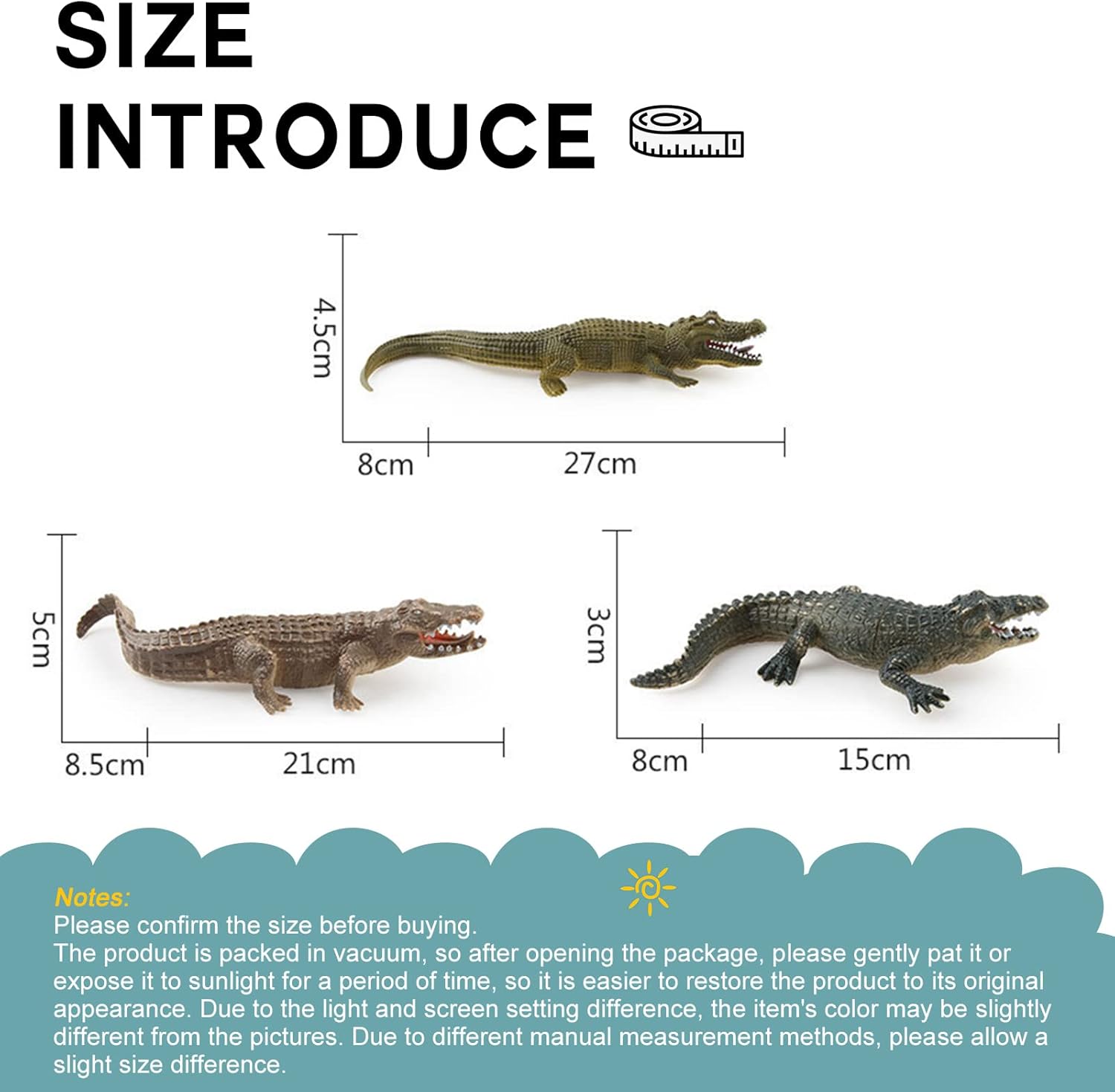 3PCS Safari Animal Figurines Set,Crocodile Animal Figures Toy Party Gift