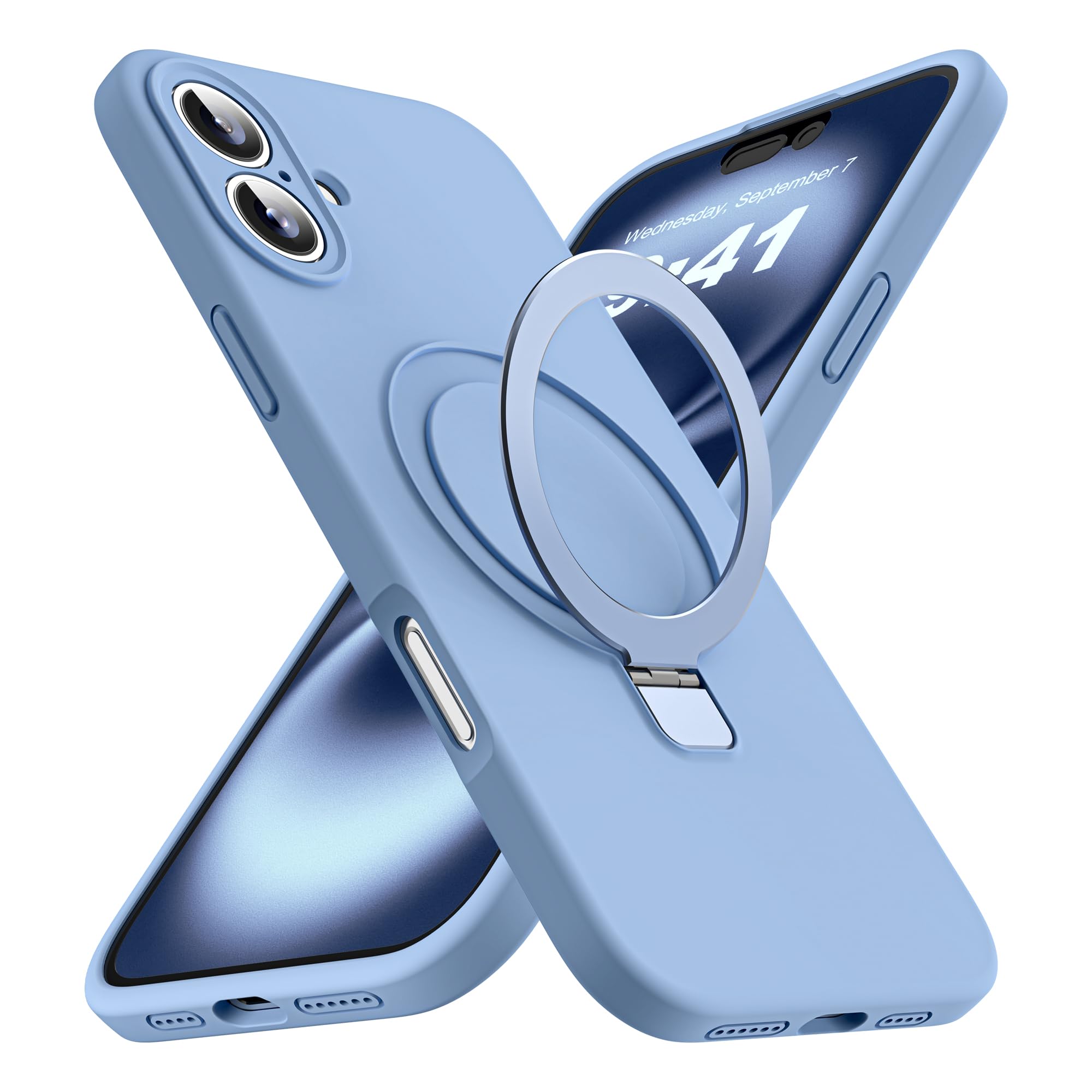 NEWOD Case for iPhone 16 6.1'' with 120° Ajustable Strong Magnetic Ring Stand [Compatible with Mag-Safe Charging] [Full Camera Protection] Military