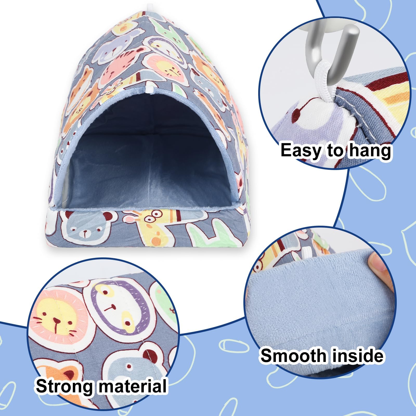 UPINS Guinea Pig Bed, Washable Guinea Pig Hideaway, Small Animal House, Cage Accessory, Sky Blue - Image 3