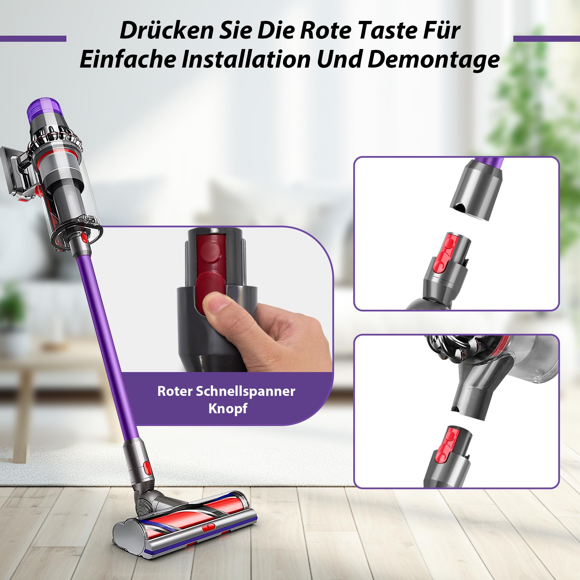 Verlängerungsrohr kompatibel mit Dyson V7 V8 V10 V11 V15 - Ersatz Teleskop-Saugrohr für Dyson, Starres Verlängerungsstange mit 2-in-1 Bürste, Zubehör für Staubsauger, Lila
