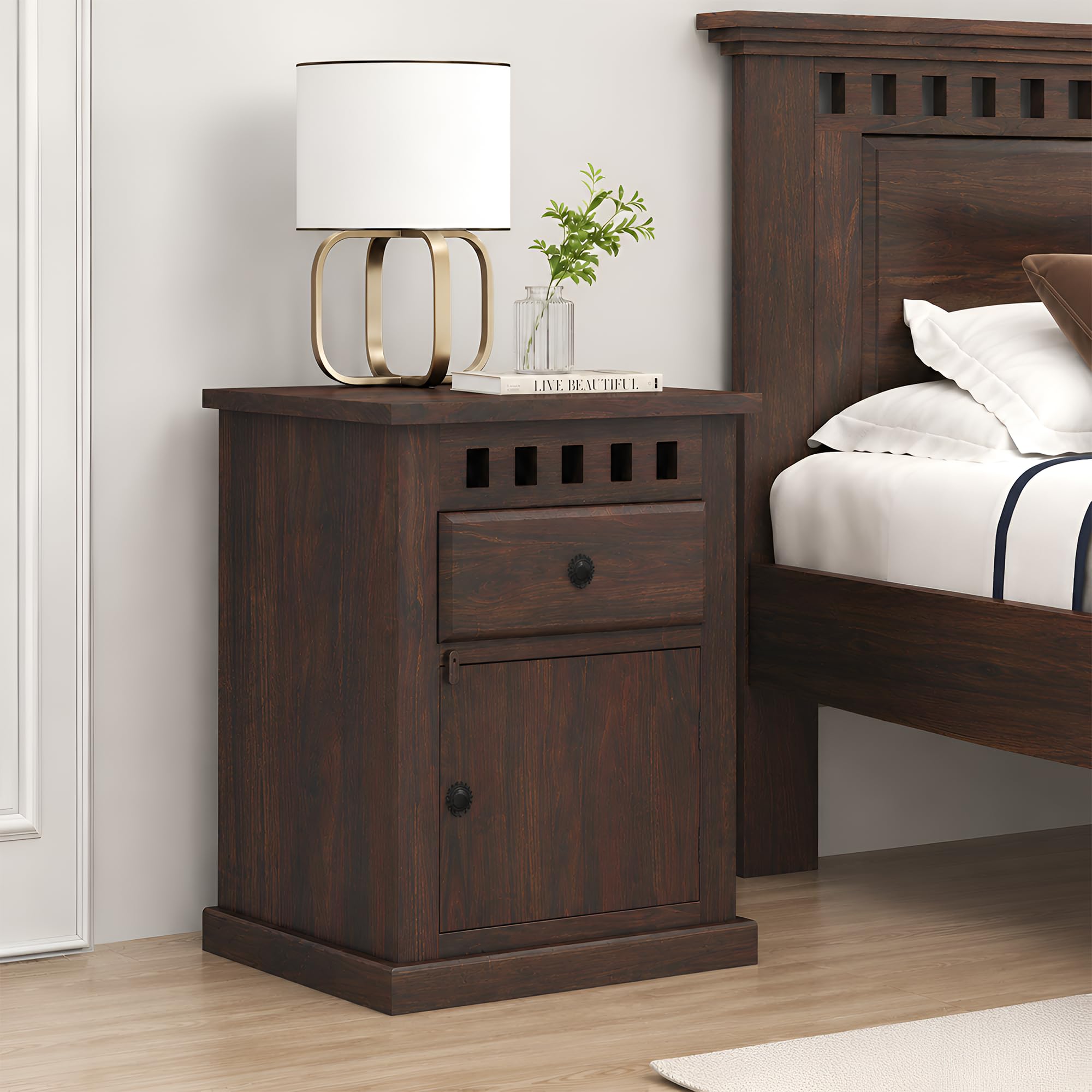 SONA ART & CRAFTS Solid Sheesham Wood Bed Side Table with Drawer | End Table | Nightstand for Bedroom and Living Room Furniture | Bedside Corner Table, Walnut Finish-image-14