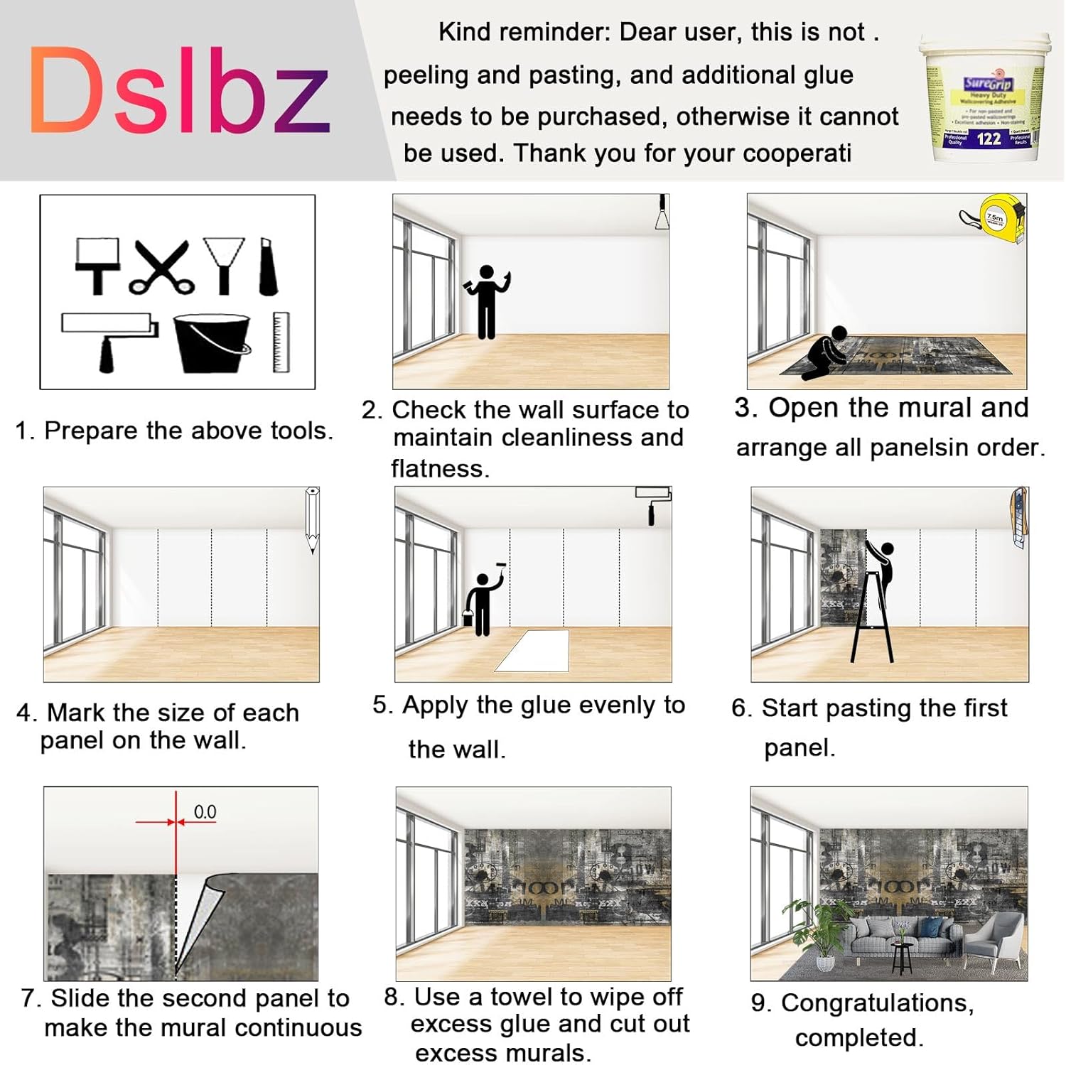 Industrial Style Graffiti Wall Mural Wallpaper for Bedroom 98" x 71"(W x H)