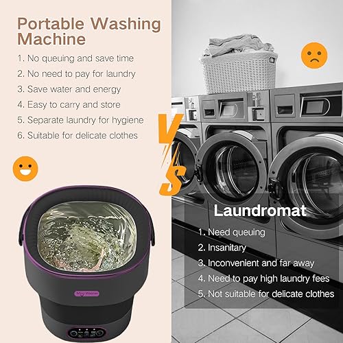 Miniatura 7 de Lavadora portátil, pequeña lavadora plegable de 15 litros con 3 modos de limpieza para ropa de bebé, ropa interior, artículos pequeños, mini