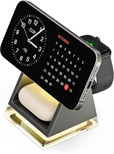 Cargador inalámbrico, estación de carga inalámbrica 3 en 1 con lámpara nocturna y adaptador, cargador inalámbrico iPhone 15141312, soporte de