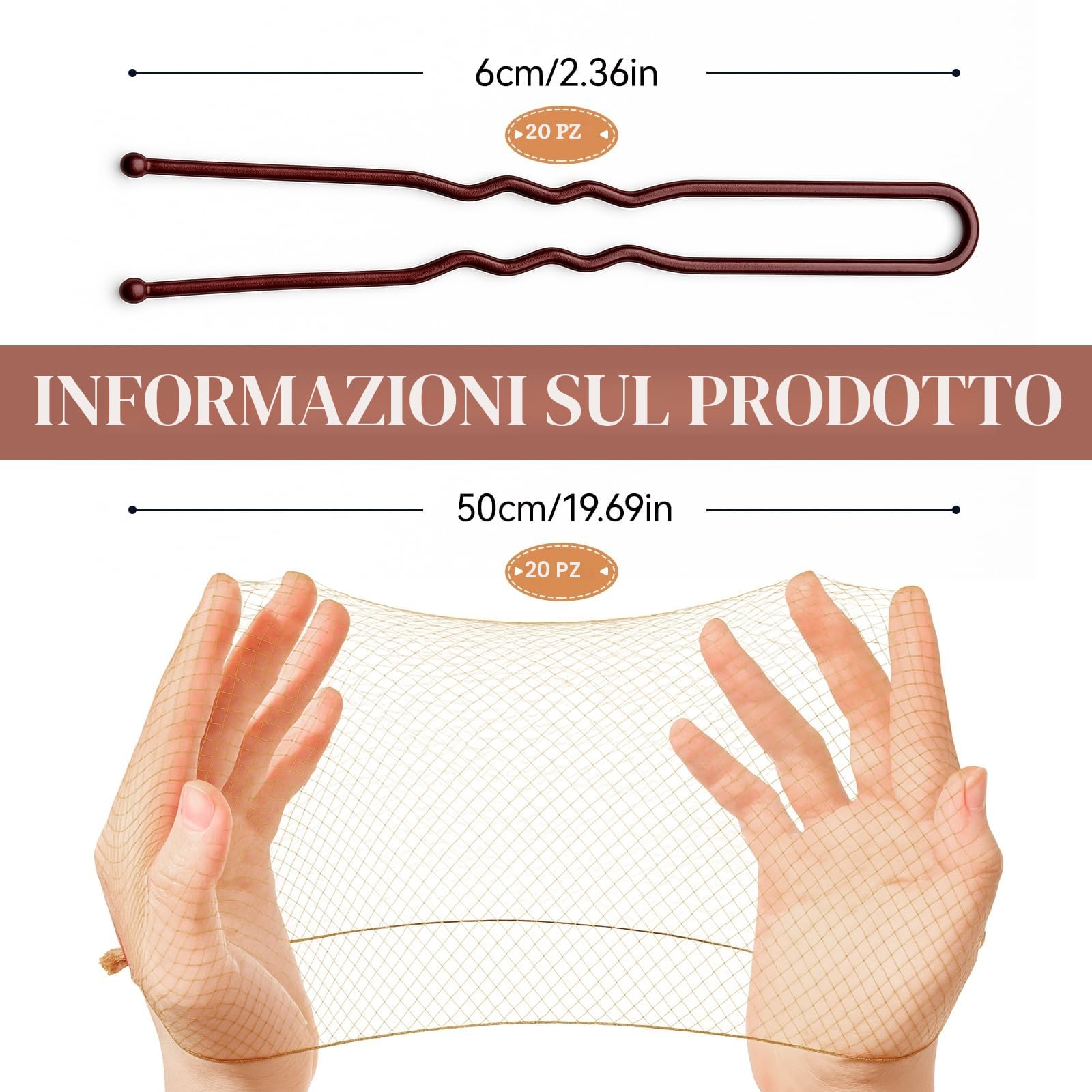 Retine per capelli per chignon, 20 reti per chignon con 20 forcine a forma di U per donne da 50 cm, rete invisibile per chignon, per ragazze, ballerine, chef, infermieri, assistenti di volo