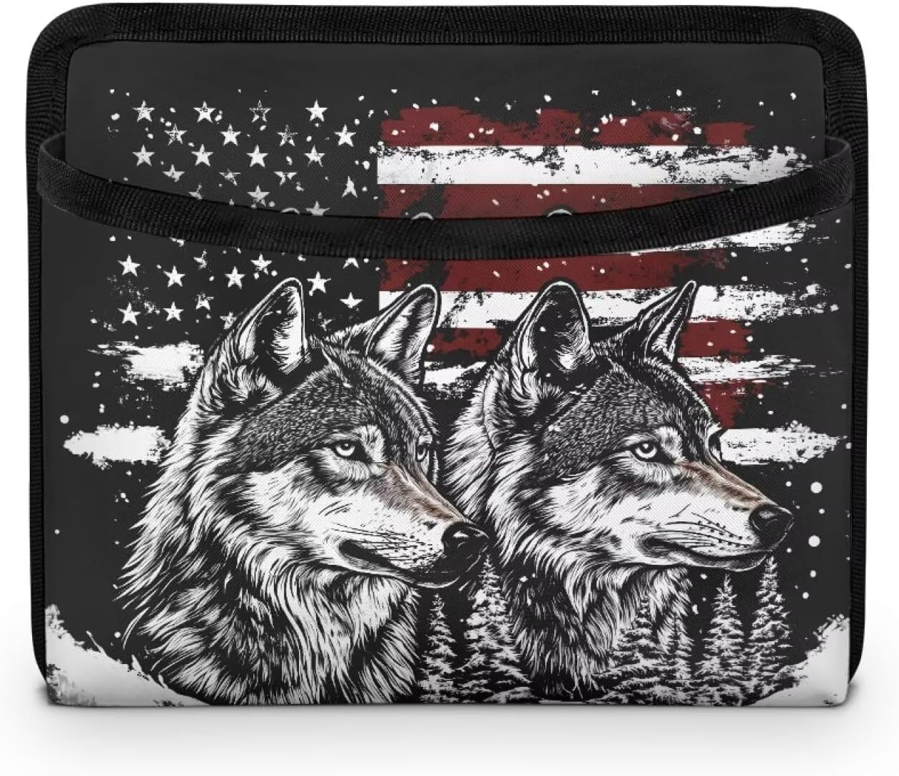 American Flag Wolf Car Side Pocket Organizer, Auto Seat Pockets Pen Phone Holder Tray Pouch Used for Car Door, Window, Console, Seat Fits to Organize Document,Notepad, Gadgets, Pen