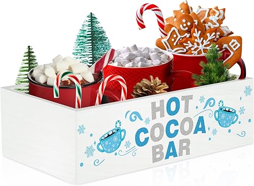 YLOLUL Caja de decoración de barra de cacao caliente de Navidad, barra de cacao caliente, caja de almacenamiento de madera, caja de almacenamiento