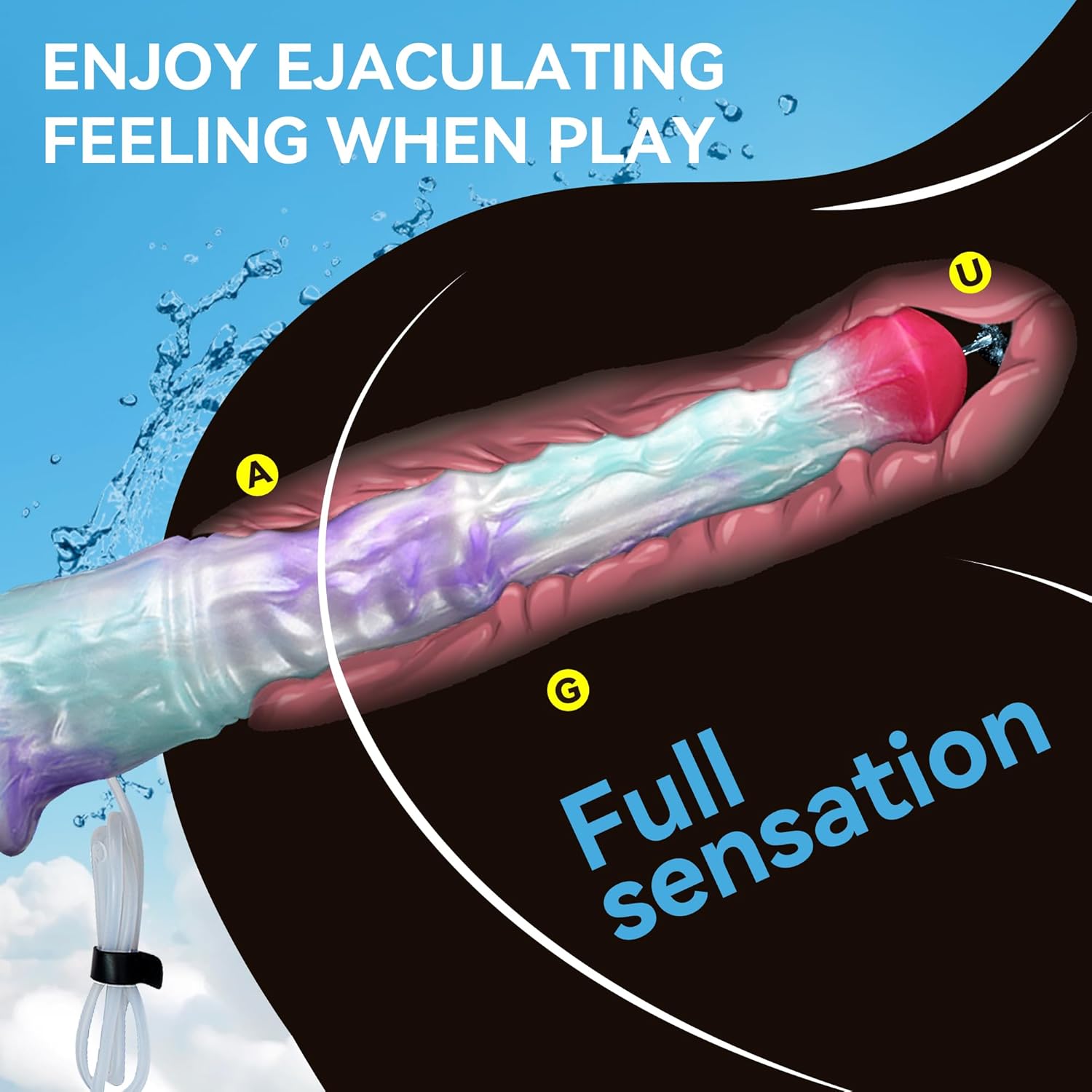 Squirting Horse Dildo, 12inch Long and Thin Realistic Dildos with Suction Cup Blue Silicone Dragon Dildo Anal Plug Adult Toys for Men Gay and Women Couples(Blue-Squirting)
