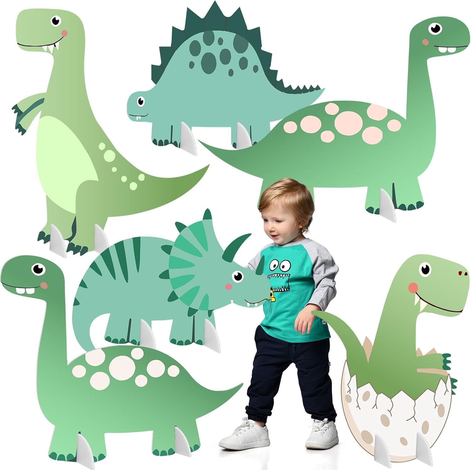 6 Pcs Large Dinosaur Cardboard Cutouts, Dinosaur Party Decorations, Dino Baby Shower Yard Sign for Jungle Safari Themed Birthday Party Lawn Yard Decor Standee Backdrop Photo Booth Props