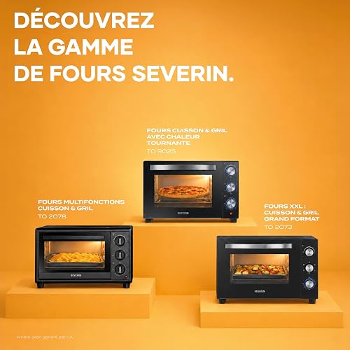 SEVERIN XXL oven with rotating heat 60 L, oven with pizza stone and spit 2,200 W simple and elegant design, electric oven with timer 120 min, black/stainless steel, TO 2073 - 10