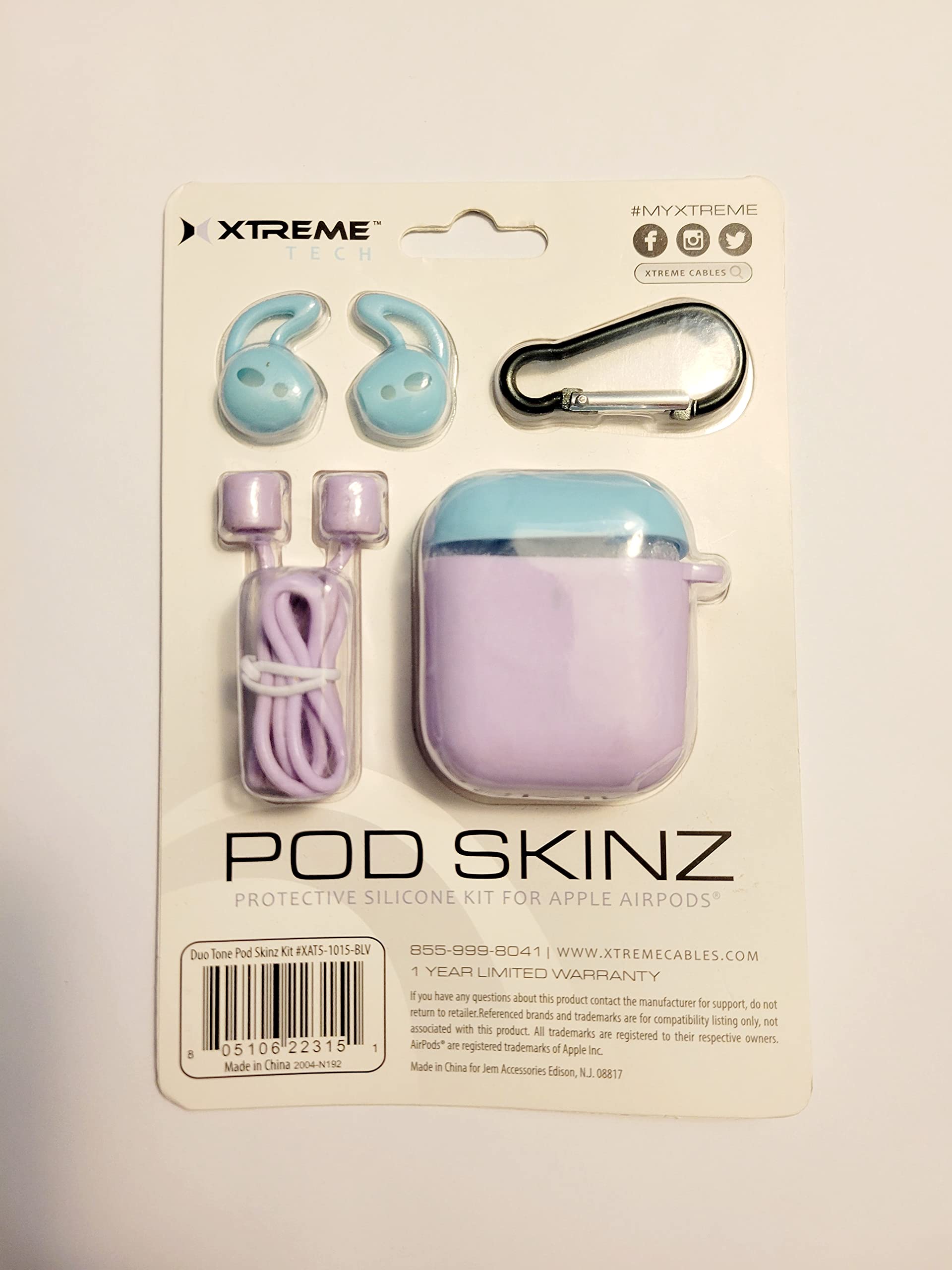 Xtreme Tech POD Skinz - Protective Silicone Kit for Apple Airpods Purple/Blue