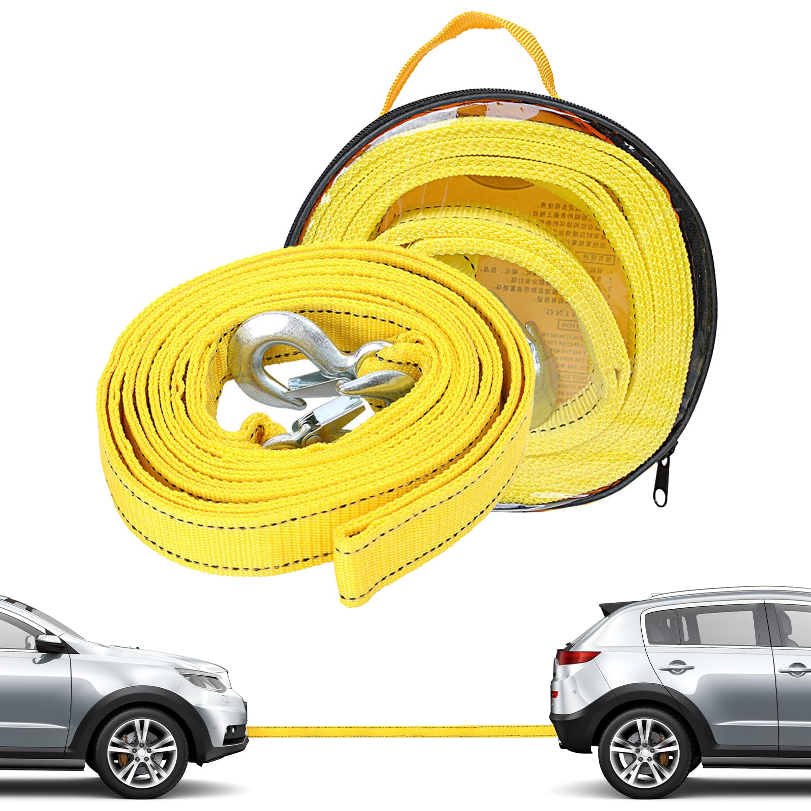 VBGURR 4M 5 Tonne Tow Rope Durable Heavy Duty Tow Strap for Car Tow Rope Straps mit U-Ring Hooks Car Accessories(Yellow)