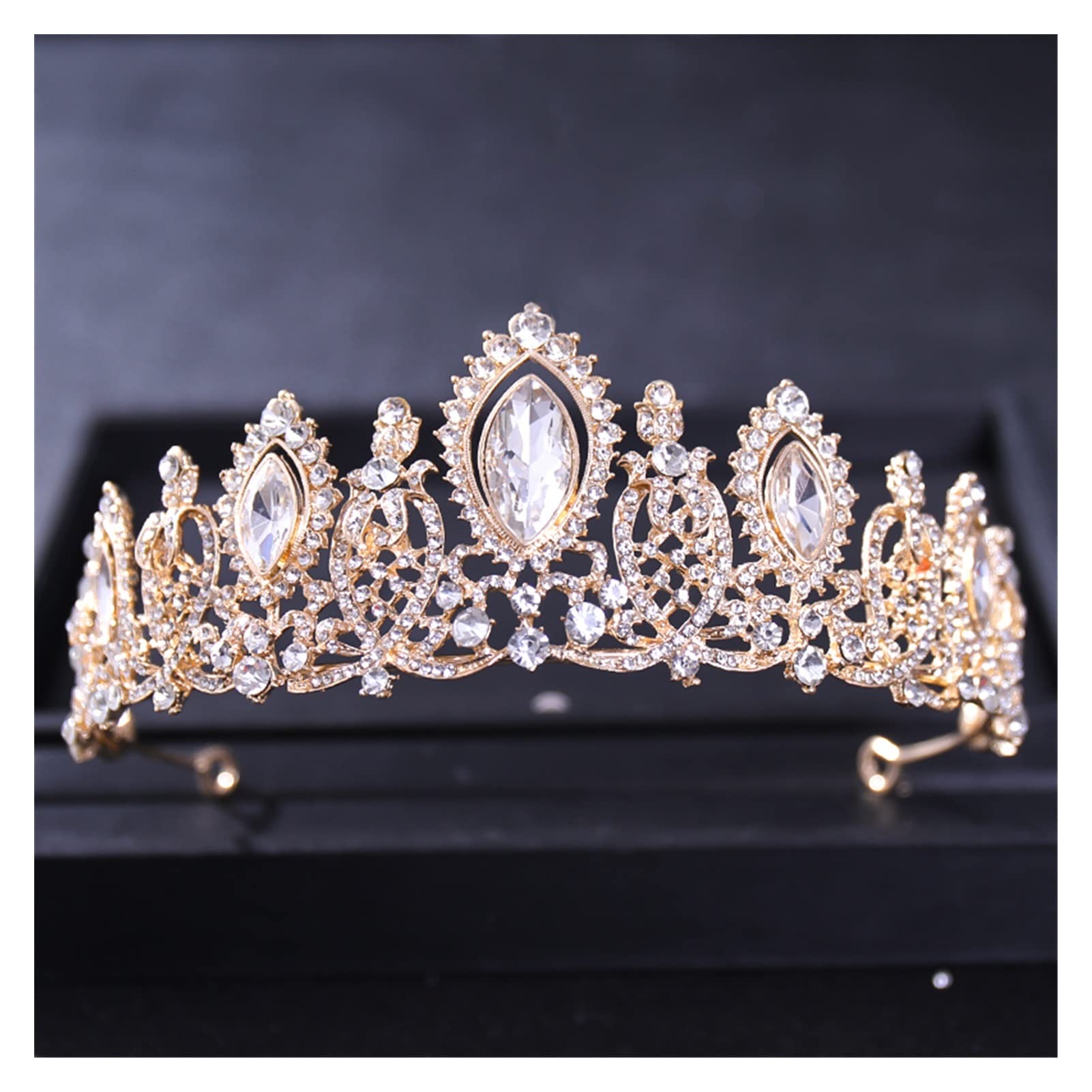 Luxus Barock Vintage Grün Kristall Diademe und Kronen Königin Diadem Festzug Party Krone Braut Hochzeit Haarschmuck Zubehör Tiara (Metal Color : A Green)