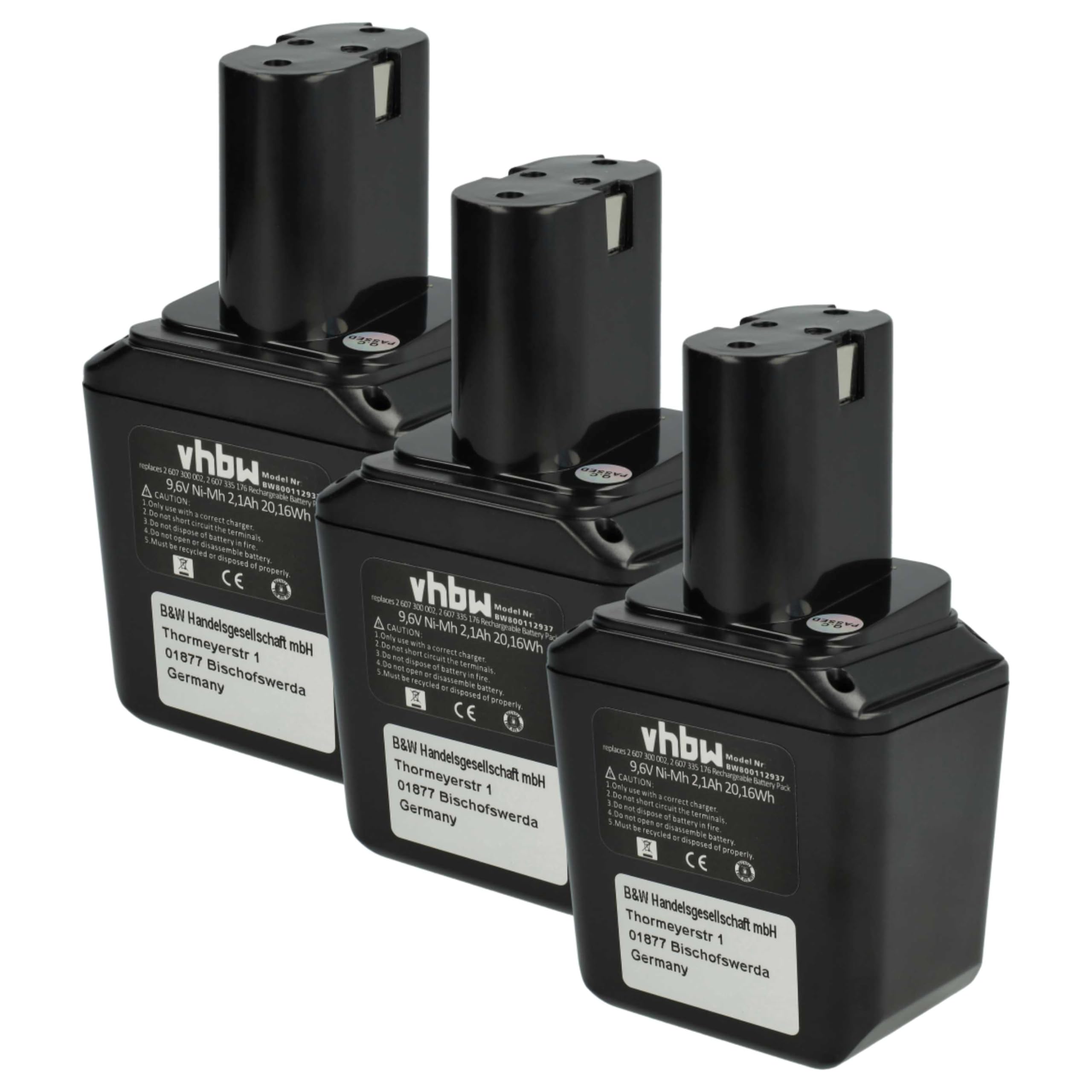 vhbw 3 x NiMH akumulator 2100 mAh (9,6 V) do narzędzi elektrycznych Bosch GSS 9, 6VES wiertarka jak 2607300002, BH-964N