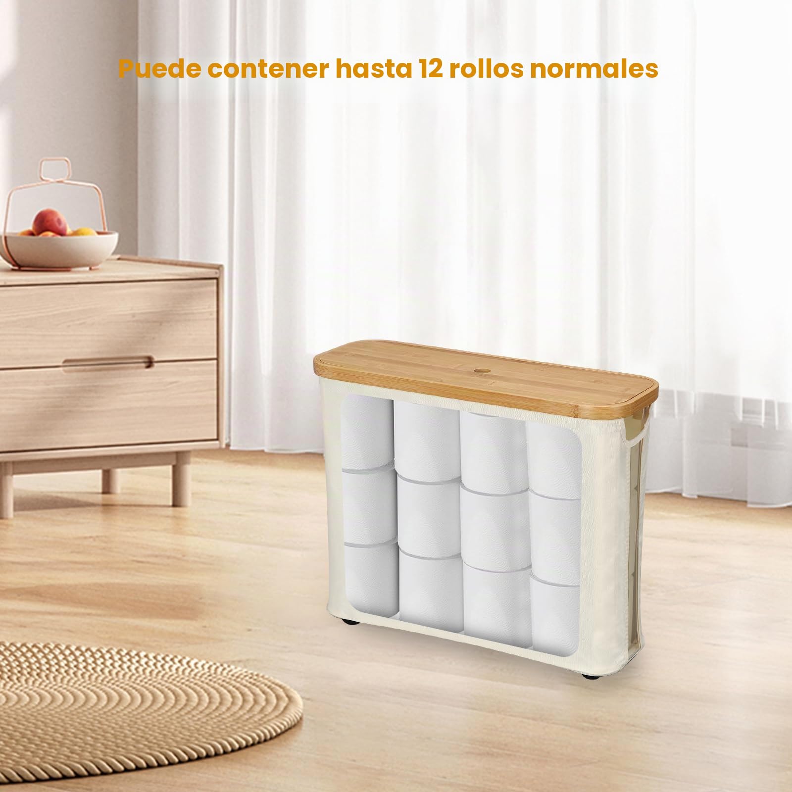 Almacenaje Papel Higienico,12 Rollos Cesta Papel Higienico,Porta Rollos de Papel Higienico con Tapa,Almacenamiento Papel Higiénico Organizador Papel Higienico,Soporte Papel Higienico (Beige)