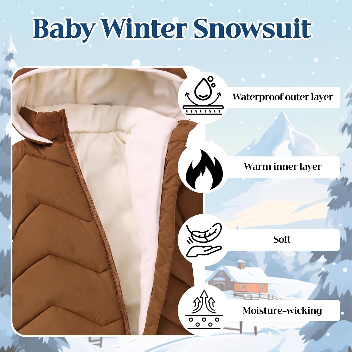 Funnycokid Baby Snowsuit Infant Winter Coat Newborn Snow Suit 0-24 Months