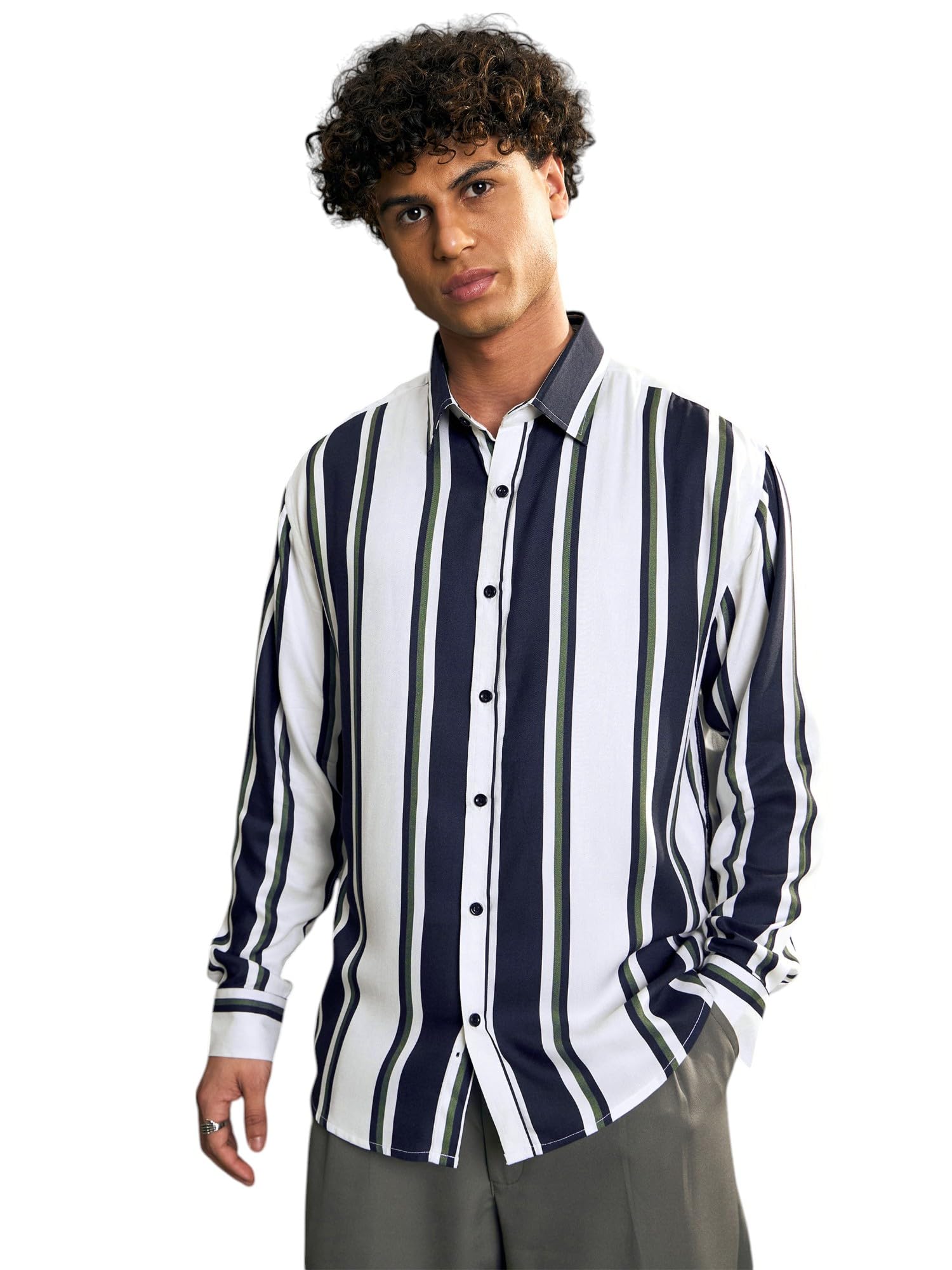 mascln sassafras White & Navy Blue Stripes Relax Fit Shirt-picture-42