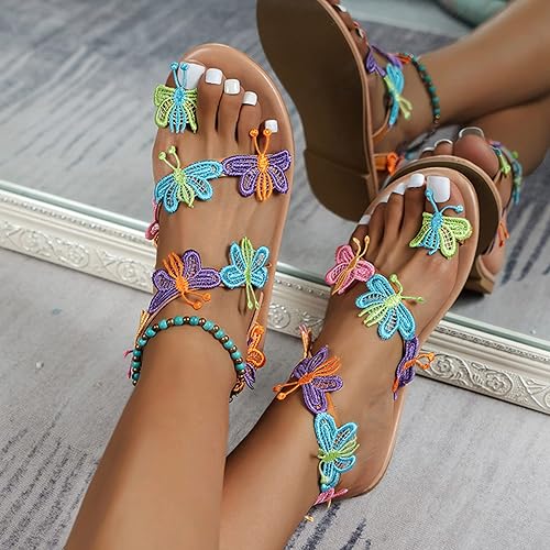 Miniatura 4 de Hbeylia Butterfly Flat Sandals for Women Ladies Fashion Casual Bohemia Elegant Gladiator Sandals Jewelry Toe Ring Dressy Slip On Sandals for Bride