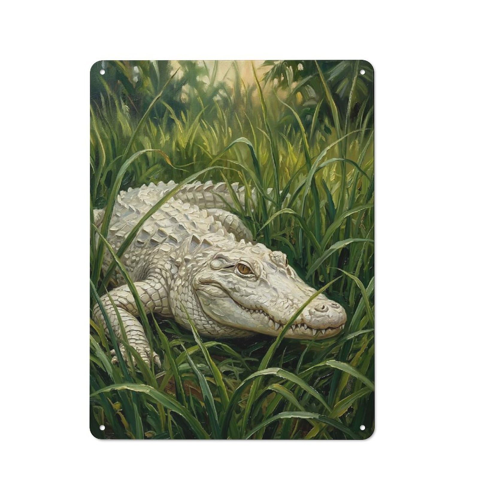 Junmoney Style-21 For Hobby Room Or Studio, Albino Alligator In Tall Grass Retro Metal Sign 40X30cm, A Decorative Gift For A Newly Furnished Hobby Room And Studio