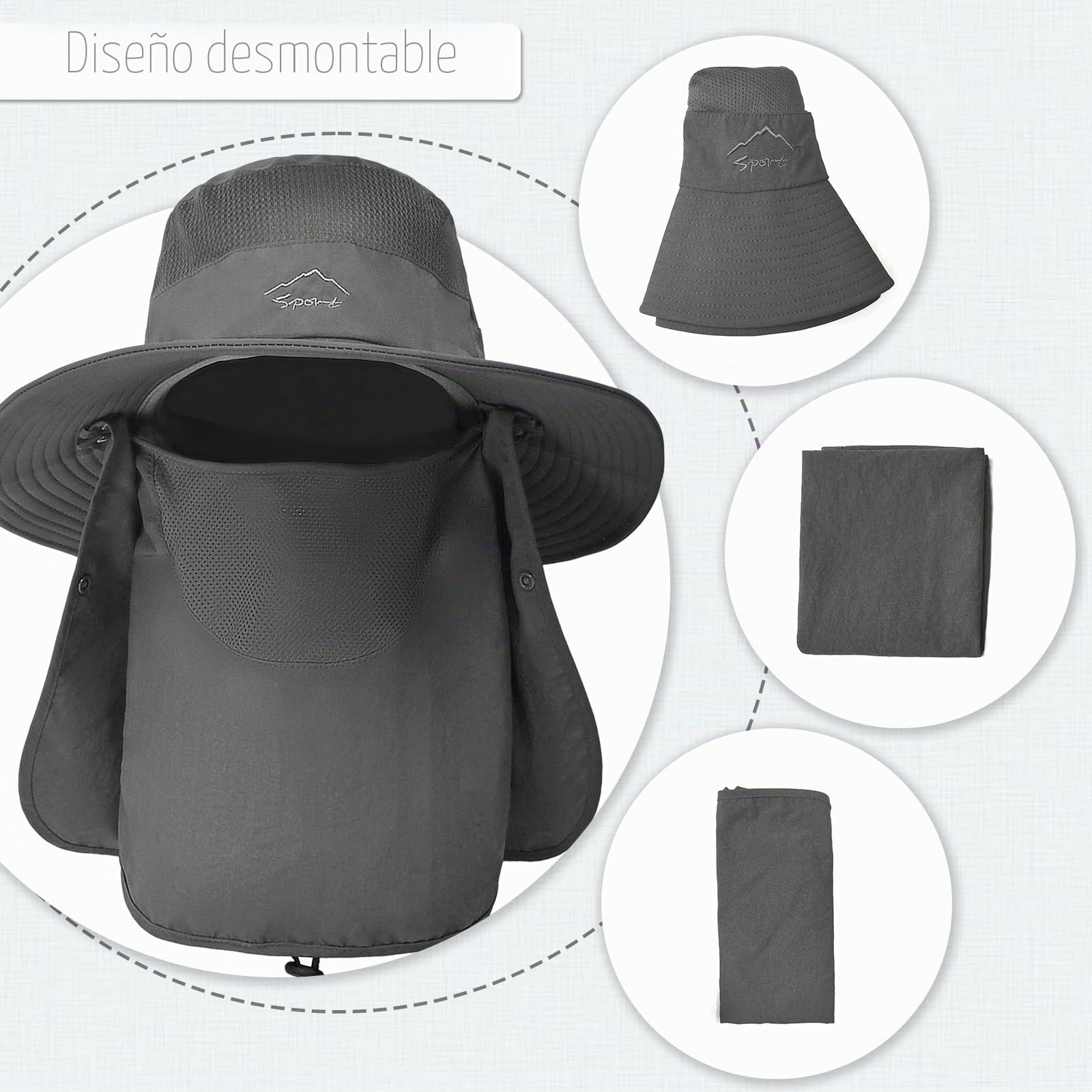 TAGVO Sombreros de Pesca UPF 50+ Protección Solar Desmontable Plegable para Hombre Mujer