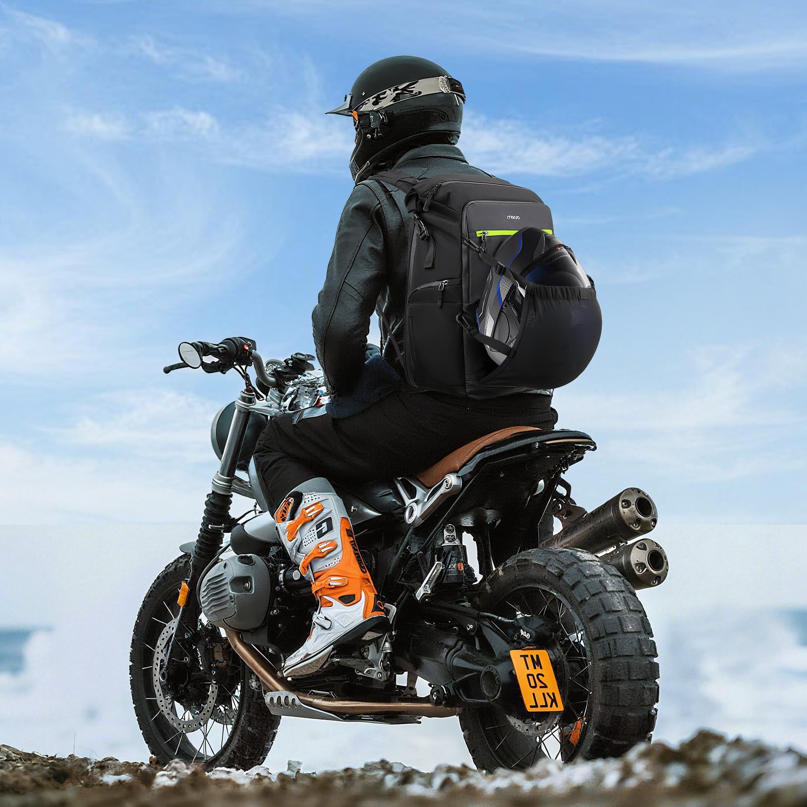 MOSISO Zaino Portacasco Moto, Zaino Equitazione Grande Capacita per Motociclisti, Borsa Espandibile per Casco Moto con Scomparto Posteriore Completamente Aperto per Laptop e Rete Nascosta, Nero