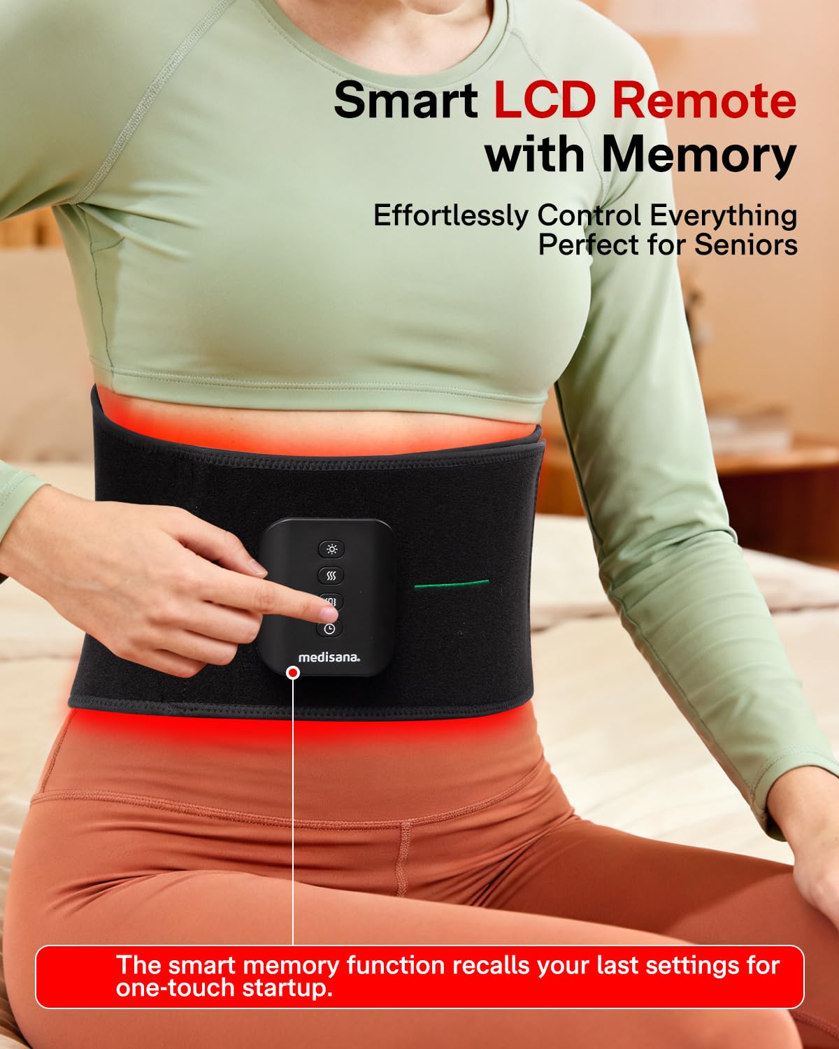 Medisana 3-in-1 Red Light Therapy Belt, Cordless Infrared Red Light Therapy for Body with Multi-Mode Red Light/Pulse/Heat/Vibration - 660nm/850nm for Muscle Pain Relief, Portable for Waist Back Knee