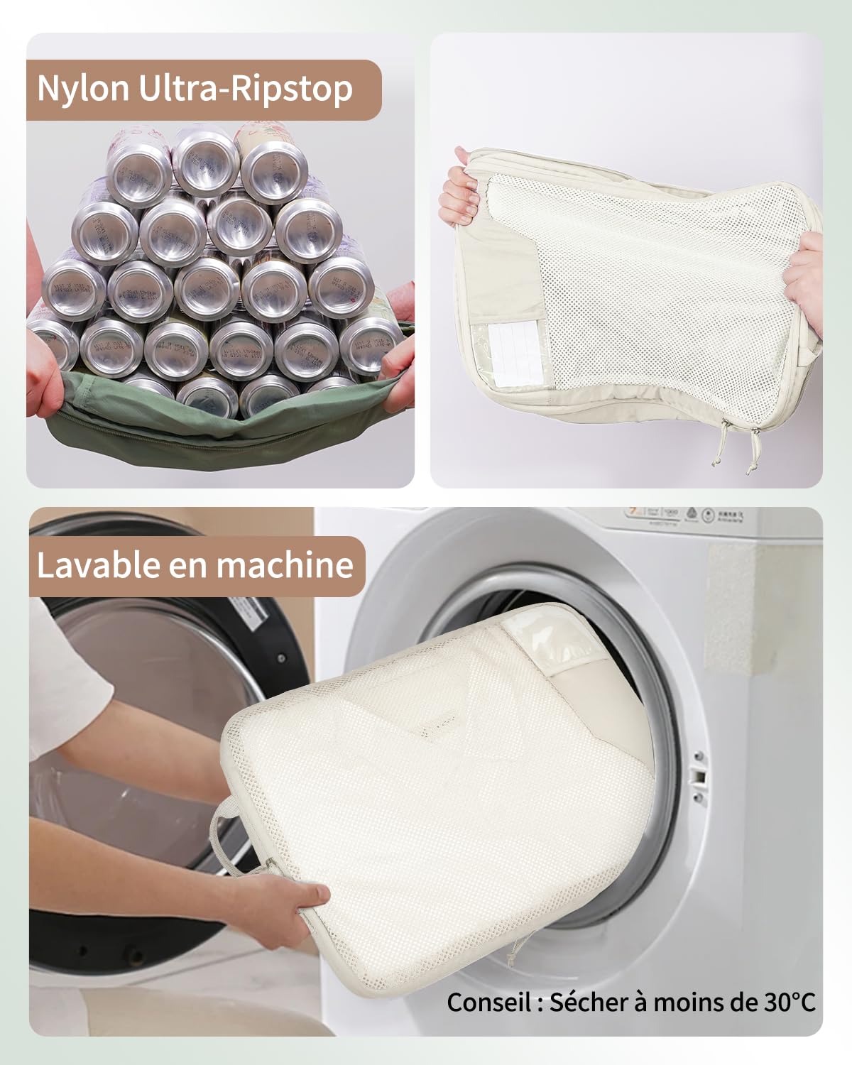 ECOHUB Organisateurs Valises 4 Pièces, Sac de Compression pour Voyage, Rangement Valise Organisateur Aéré à Mailles, Packing Cubes SBS Fermeture éclair Avec Cartes Manuscrites Affichage Transparent