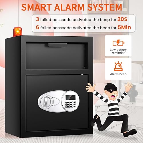 Miniatura 5 de Caja fuerte de depósito de 2.6 pies cúbicos para negocios con ranura de caída de posición rápida, cajas fuertes con combinación digital LCD y