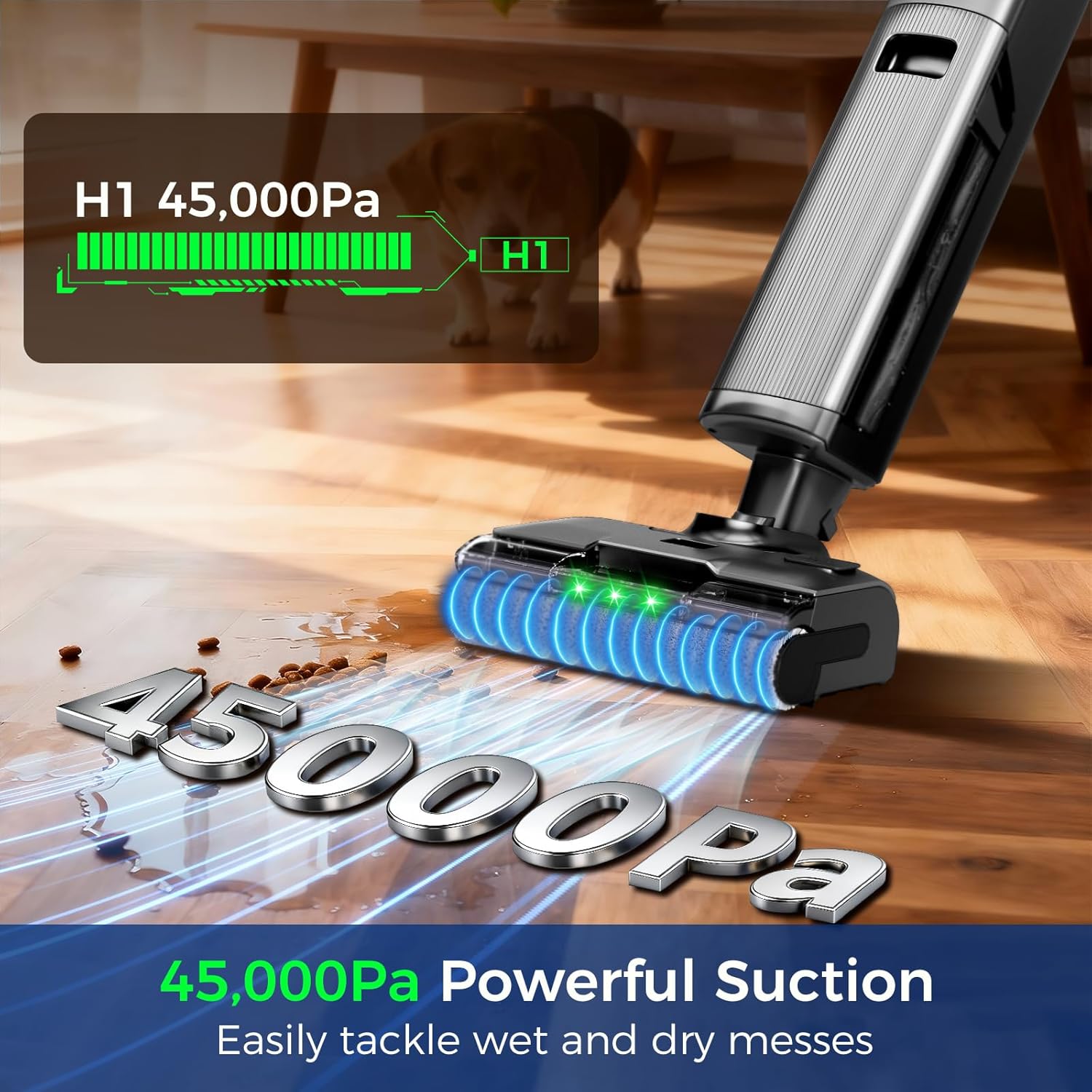 Wet Dry Vacuum Cleaner,Cordless Vacuum Mop Combo with Self-Cleaning,All in one Floor Cleaner Machine for Hard Floor,45kPa Suction 75 Mins Runtime Anti-Tangle,LED Light,180° Lay-Flat,Self Propelled