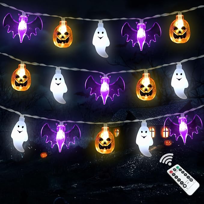 Halloween Lights Decorations 16 FT 30 LED Waterproof 3D Pumpkin Bat Ghost