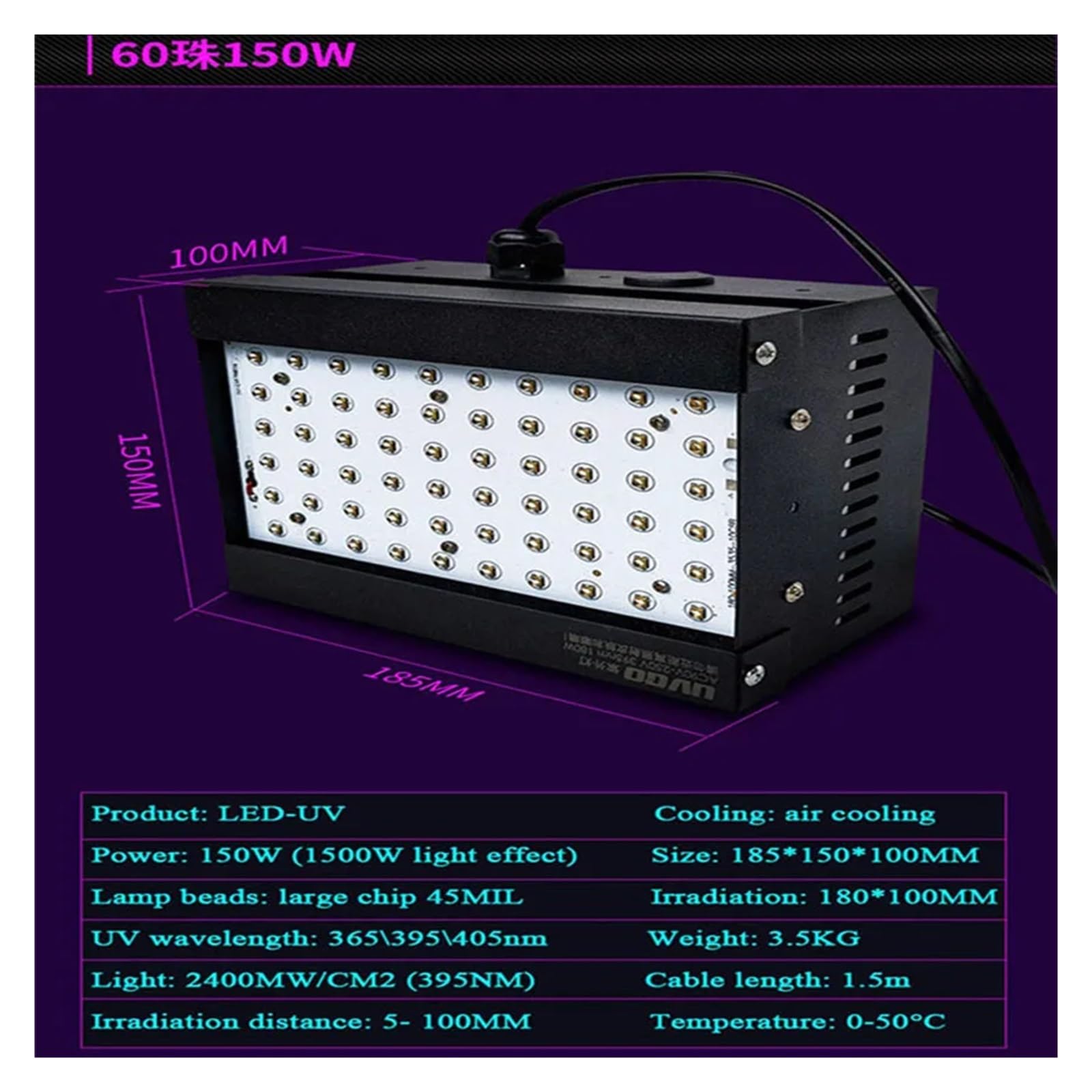 Luz LED UV, Lámpara de curado por LED UV Lámpara de curado de resina for impresora UV Tinta de desoxidación Pegamento sin sombras Soldadura con aceite verde Inspección fluorescente puntual para uñas d