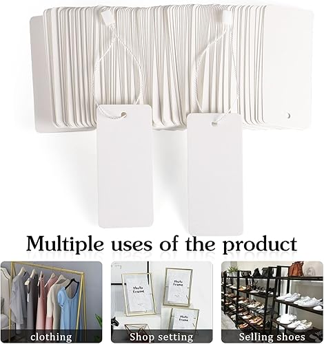 Miniatura 10 de Juego de 200 etiquetas para ropa, etiquetas de precio grande con etiquetas de regalo de cuerda de 3.5 x 1.6 pulgadas, etiquetas colgantes de papel